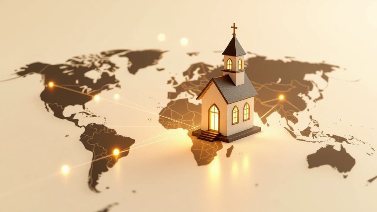 Church interior with arched ceiling
